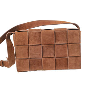 J McLaughlin Una Brown Woven Suede Leather Crossbody Flap Bag Purse